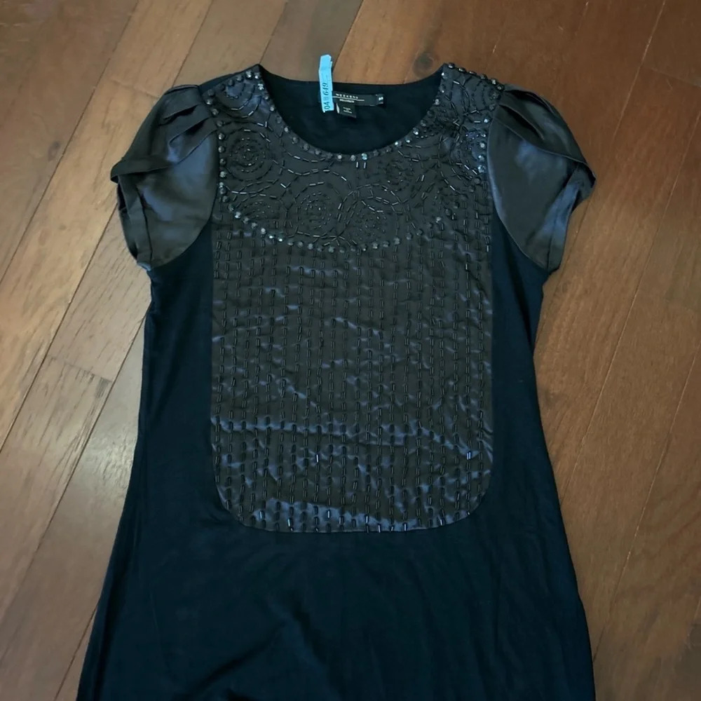 Weekend MaxMara Black Mini Dress size M short sleeve 95% cotton holiday party - Picture 4 of 8